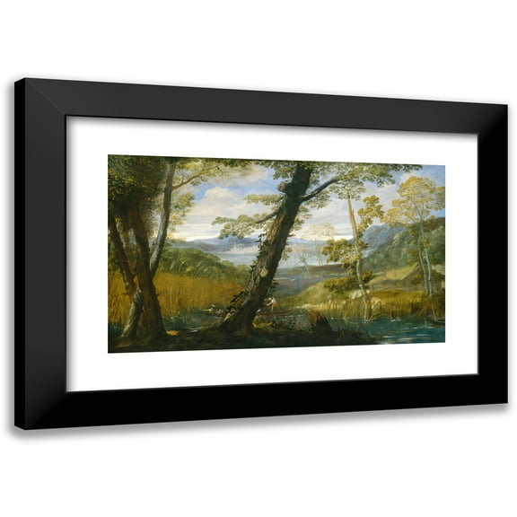 Annibale Carracci 14x10 Black Modern Framed Museum Art Print Titled - River Landscape