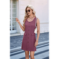 thumbnail image 5 of Parfaitlady Women'S 2025 Summer Sleeveless Mini Dress Crewneck Button Knit Solid Color Bodycon Party Short Dresses with Pockets Brick Red M, 5 of 7