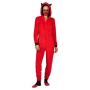Holiday Matching Couples Costume Pajama Onesie With Socks and Mask, Ghost, Devil, and Skeleton, Red Devil (Men), Size: XL