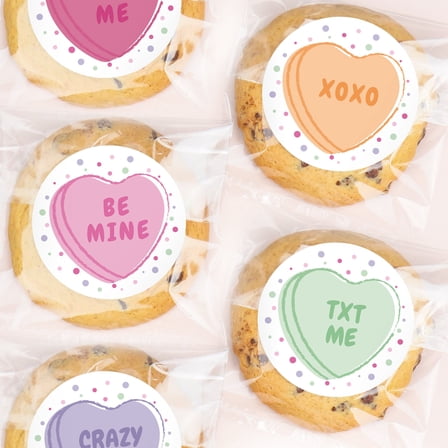 Big Dot of Happiness Valentine Hearts Stickers & Clear Cookie Bags, Cellophane Treat Bags 4.25x7 Inches, Pastel Galentine's & Valentine's Day Party Favor Gifts Candy, Baked Goods - 25 Ct