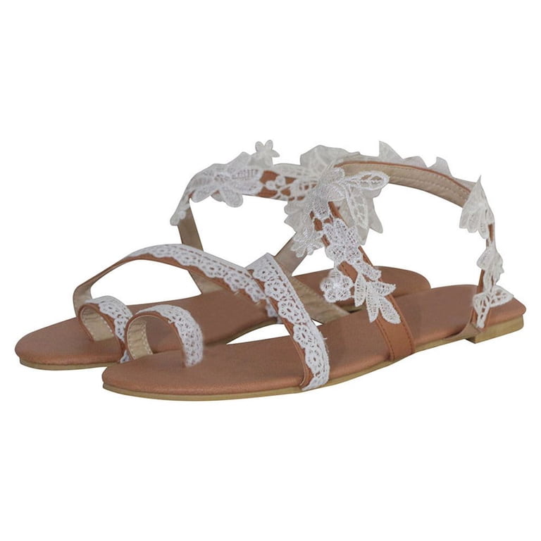 ladies white dress sandals Wedding Leather Bridal Shoes by Santorini Sandals White Lace Beach Wedding Sandals Low Heel Flats 110 Synthetic or Fabric upper Coutgo Girls White Dress Shoes
