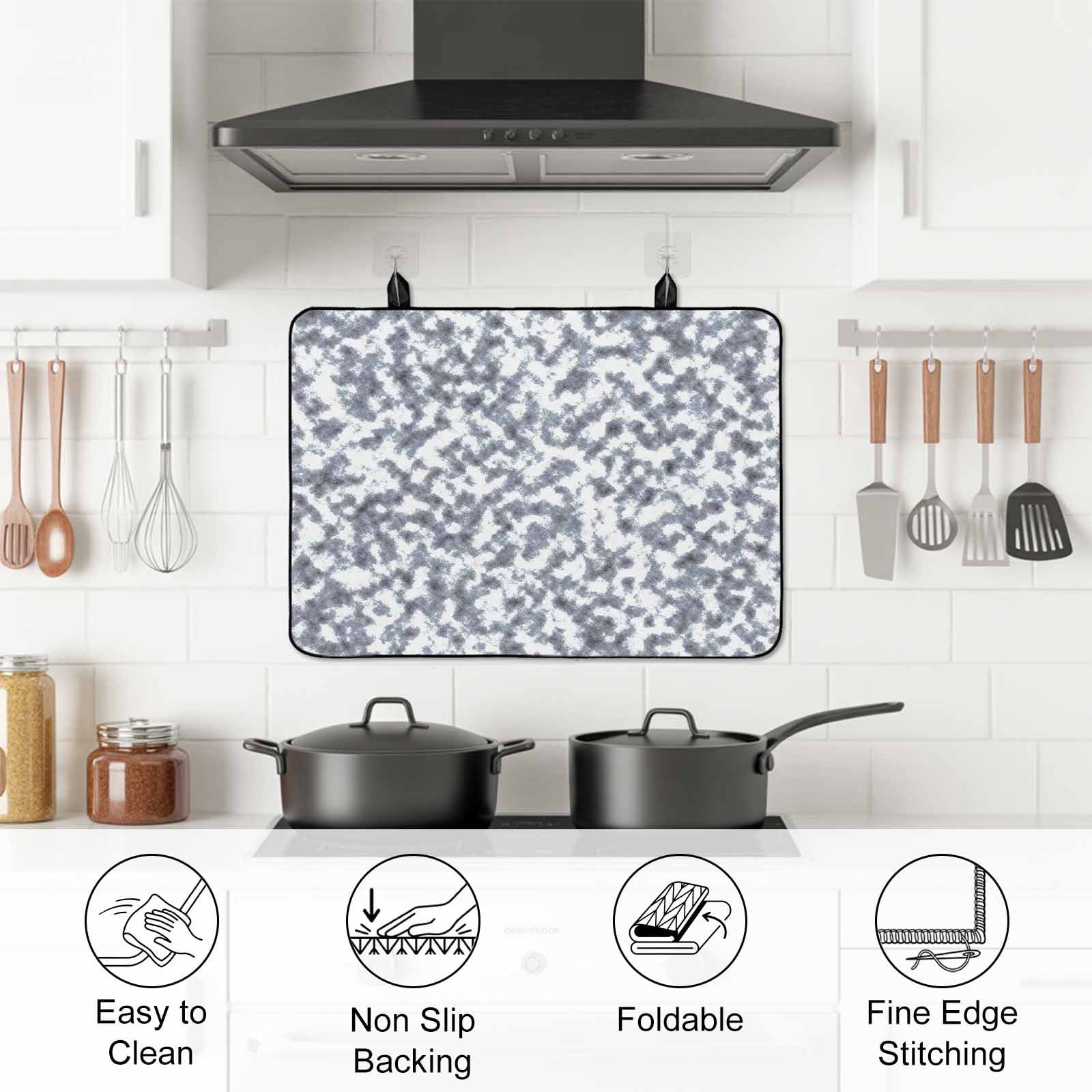 Grey White Stove Top Cover for Electric Stove, Heat-proof & Non Slip Glass Top Stove Cover Protector, Modern Geometric Gray Ombre Abstract Art Kitchen Flat Cooktop Rubber Mat 24x21 Inches