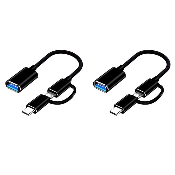 2X Cable Adaptador 2 en 1 USB 3.0 OTG Type-C Micro-USB una USB 3.0 Convertidor de Interfaz para LíNea de Cable de Carga de TeléFono Celular - Negro