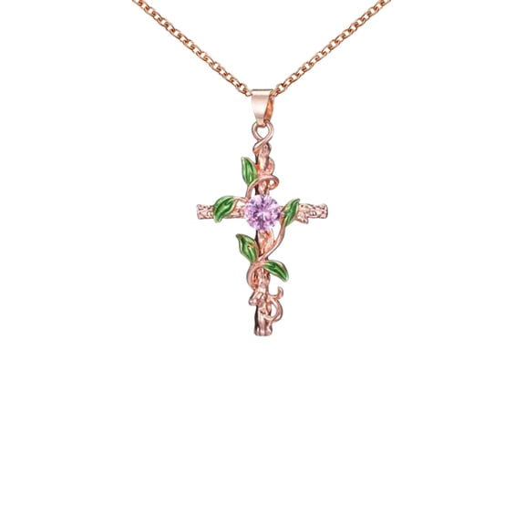 Jewelry Creative Leaf Wrap Cross Pendant Necklace, Women'S Diamonds Accessories Necklace Mom Gifts Mother's Day Gifts Necklace Birthstone Necklace for Mom Birthday Gifts for Mom Gifts from Daughters