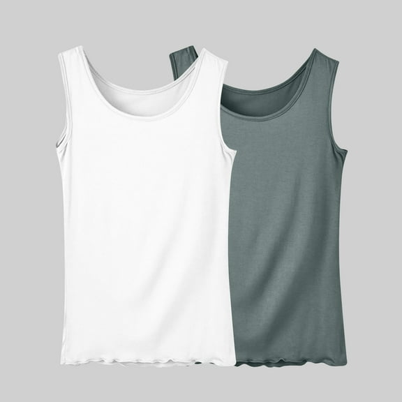 Tank Tops for Women under $5 Plus Size 2PC Sleeveless Round Neck Solid Color Casual Tank Top Green XL