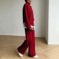 thumbnail image 6 of fheaev Two Piece Set for Women Solid Color Turtleneck Top High Waist Drawstring Wide Leg Pants Fall Winter Warm Outfit Red,XL, 6 of 7