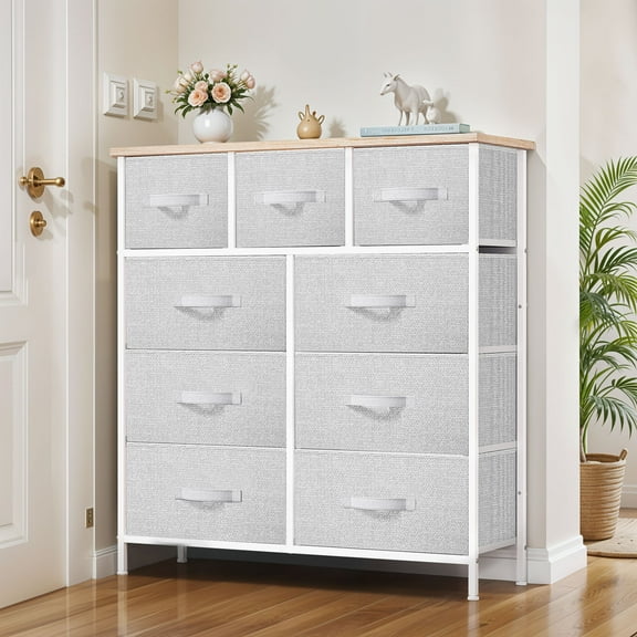 Uforic 9 Drawer Dresser,Chest Fabric Storage Dressers for , with Steel Frame, Light Gray