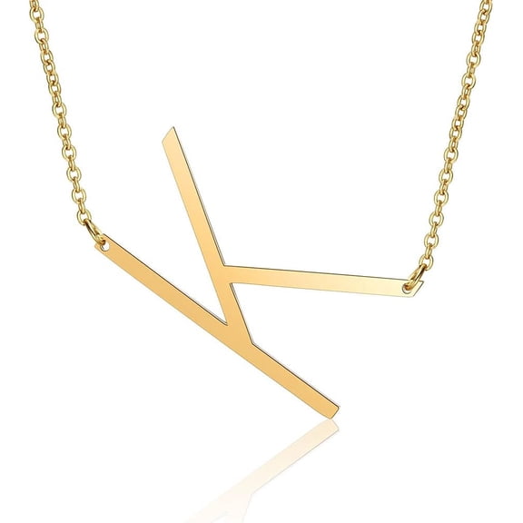 1Pcs Letter.K Necklace 17~18 inch Initial Pendants Necklaces with Cable Chains Dainty Minimalist Simple Necklace for Fashion Jewelry Wedding Birthday Gift Gold