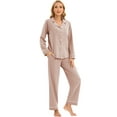 thumbnail image 3 of GEX 100% Cotton Pajamas for Women PJ Set Soft Button-Down 2 Piece Set Knitted Long Sleeve Sleepwear Loungewear Nude XS, 3 of 7