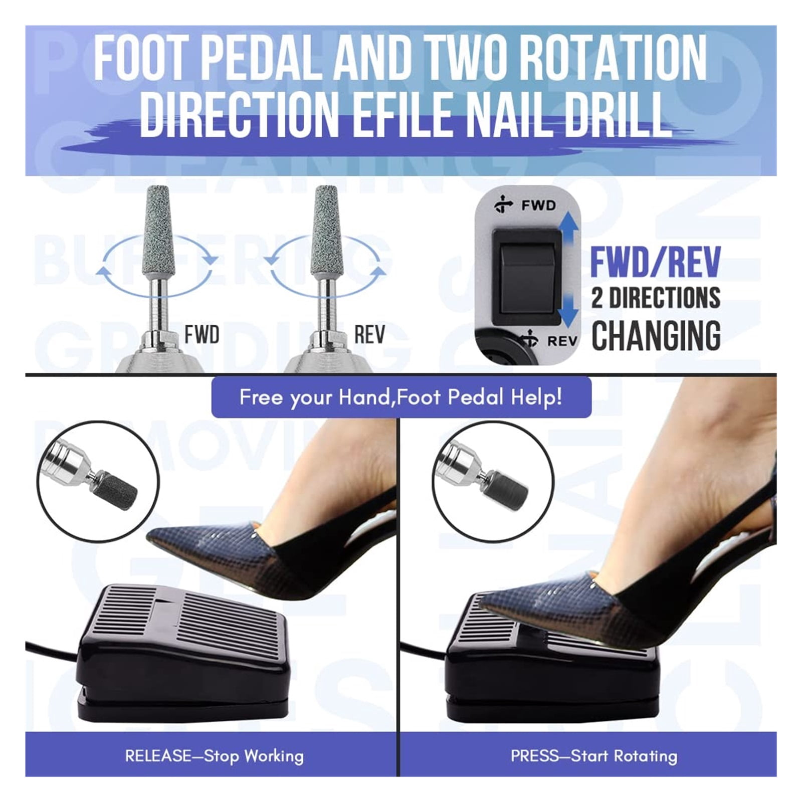 Electric Nail Drill Machine, Professional 30000RPM Manicure Drill For Acrylic Nail, Extension Gel Polish ,Low Noise