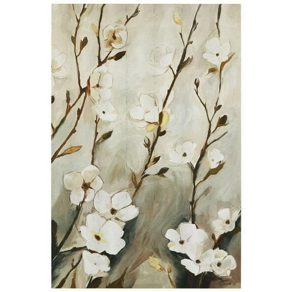 "Blossoming Tranquility" Floral Rendered on Gold Shagreen Wrapped Canvas Wall Art, sized 60"x40"