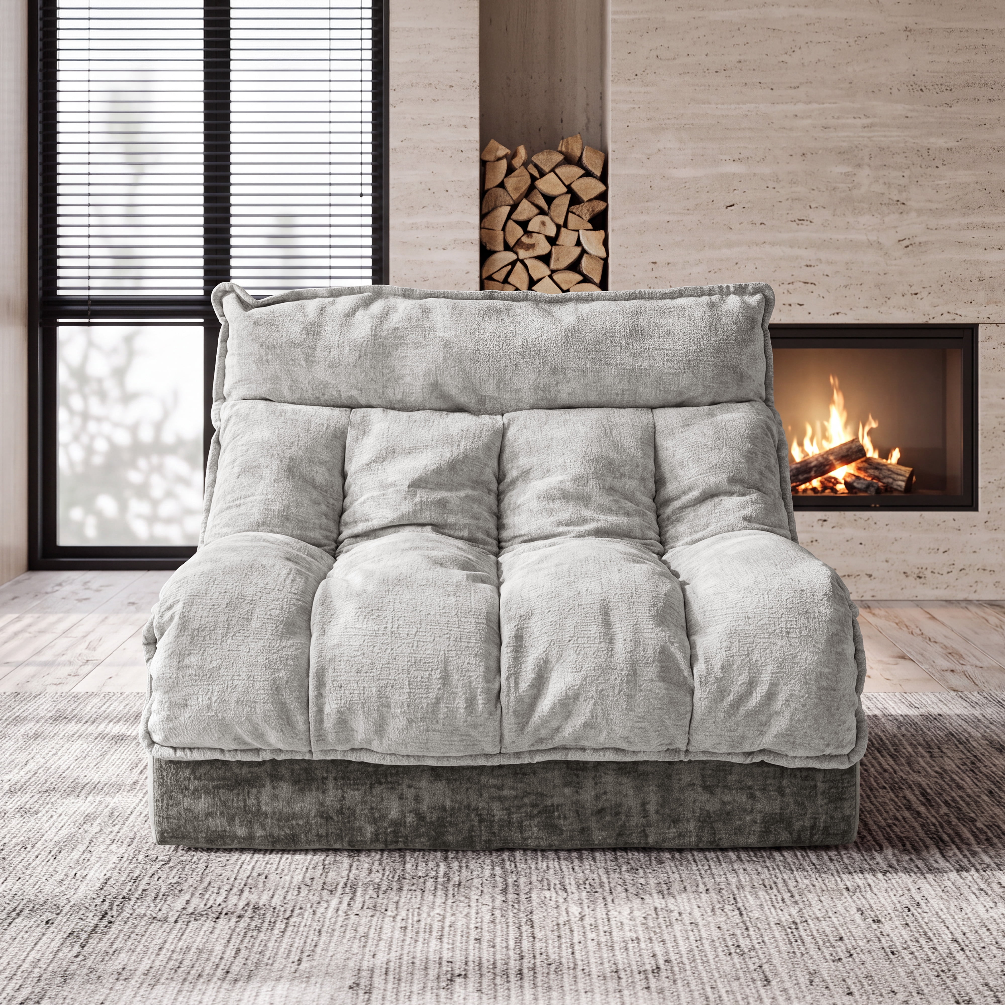 Leumius Single Cloud Sofa,Boneless Sofa Chair with Upholstered Seat Cushion,Modern Chenille Chaise Longue Chair for Living Room,Gray