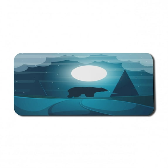 Animal Computer Mouse Pad, Bear Silhouettes Illustration Night Mountain Pine Trees Computer Graphics Artwork, Rectangle Non-Slip Rubber Mousepad X-Large, 35" x 15", Petrol Blue, by Ambesonne