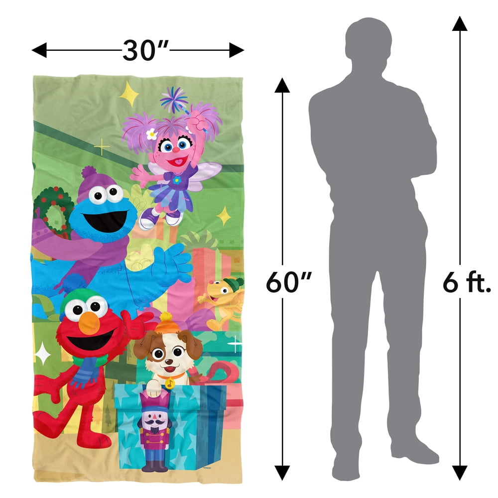 Sesame Street Furry Friends Forever Elmo Abby Cookie Monster Presents Kids Beach Towel, 30'x60'