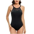 thumbnail image 2 of Summer Saving pimelu Bathing Suit for Women One Piece Swimsuit for Women Modest Swimsuit Tankini with Padded Fashion Mesh Patchwork Slim Halter Bathing Suit Womens Swimsuits Tummy Control, 2 of 5