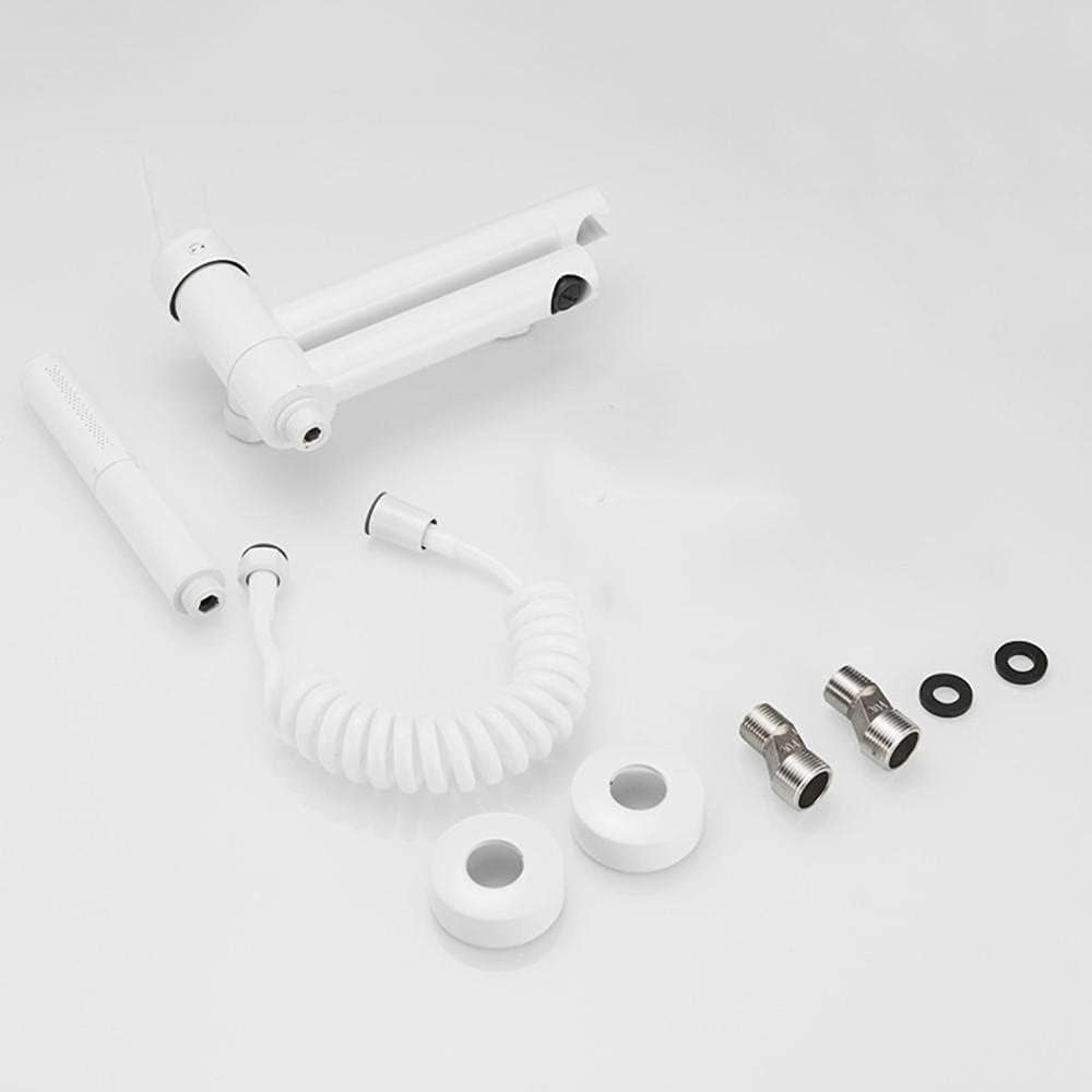 Bath Faucet Wall Mounted White Bathtub Faucet Brass Cold Water and Hot Water Sink Faucet-C