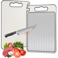 thumbnail image 1 of SHIQI-Stainless Steel Cutting Board Double Sided Non-Slip Chopping Board with Juice Groove Scratch-Resistant Mesh Design for Kitchen Food-Grade Wheat Straw PP Large Chopping Board, 15x10 Inch, 1 of 4