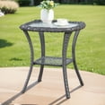 thumbnail image 2 of PARKWELL Outdoor Patio Side Table Square Wicker End Table with Glass Top, Gray, 2 of 7