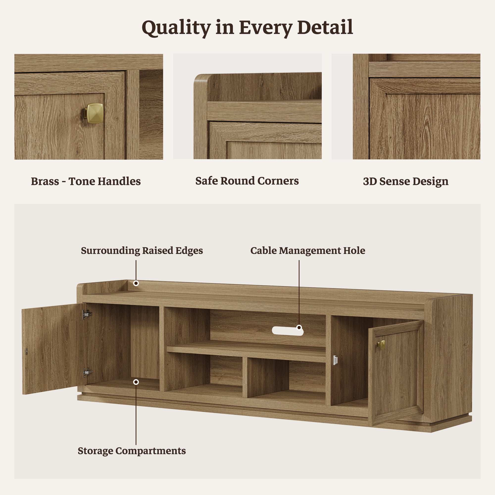 SICOTAS Farmhouse TV Stand for TVs up to 75", Entertainment Center with Storage Cabinets & Open Shelves, Wood TV Cabinet, Media Console Table for Living Room, Brown
