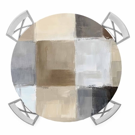Round Fitted Tablecloth with Elastic Edge Brown Grey Ombre Waterproof Table Cloth Table Cover for 36 -44 Tables Geometric Abstract Art Modern Tablecloths for Dining Picnic Party Outdoor