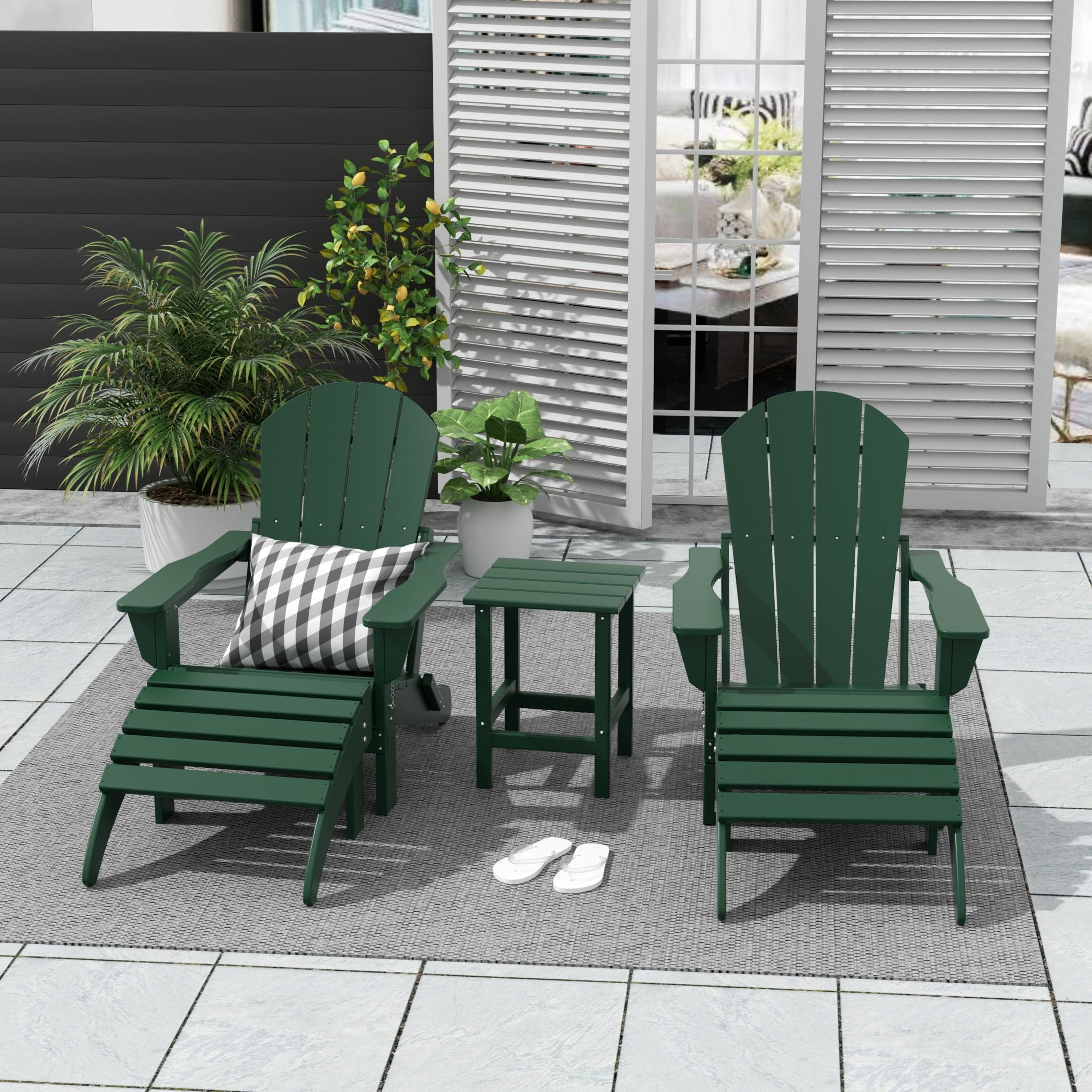 Polytrends  Laguna Hdpe All Weather Outdoor Patio Foldable Adirondack Chairs Conversation Set (5-Piece Set) Dark Green