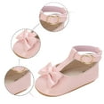 thumbnail image 4 of Huowey Girls Solid Color Bowknot Princress Shoes Soft Sole The Floor Barefoot Non- First Prewalker Shoes Leisure Footwear, 0-6 Months, 4 of 7