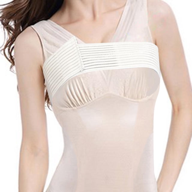Breast Compression Band Breast Support Wrap Adjustable Sport Bras Strap Shockproof for Workout Cycling Jumping Rope Yoga White