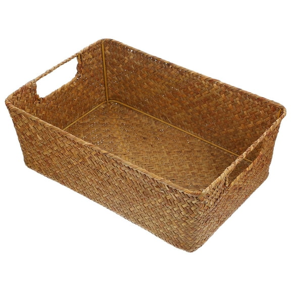 Minkissy Light Brown Handwoven Straw Storage Basket 12x10x10 Decorative Organizer for Home Sundries and Small Items