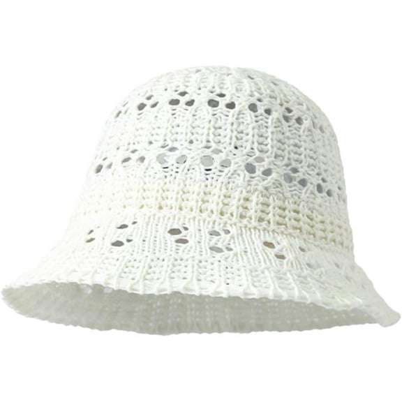 CoCoMangos Bucket Hat for Women Crochet Wide Brim Sun Protection Hat Cutout Foldable Packable Knitted Beach Hat