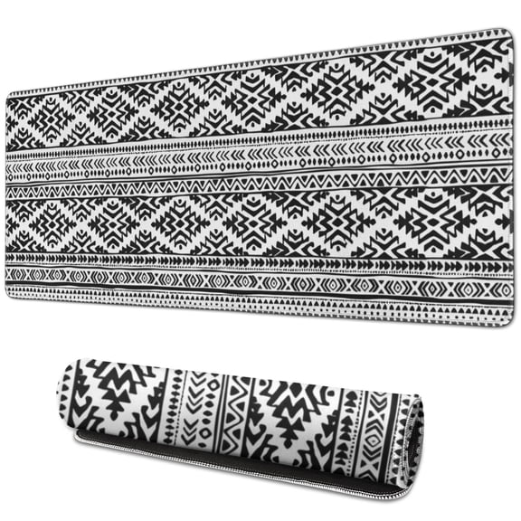 Long Mouse Pads for Desk,Black Geometric Triangle Diamond Pattern Desk Mats on Top Of Desks, Desk Mouse Pad Extra Large with 3mm Non-Slip Base and Stitched Edge for Gaming,Office,Work,Home 31.5"x11.8"