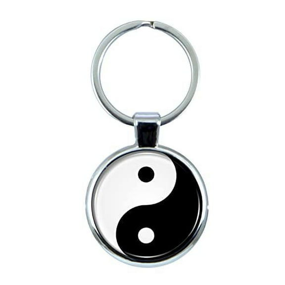Yin Yang Keychain with Epoxy Dome and Metal Keyring