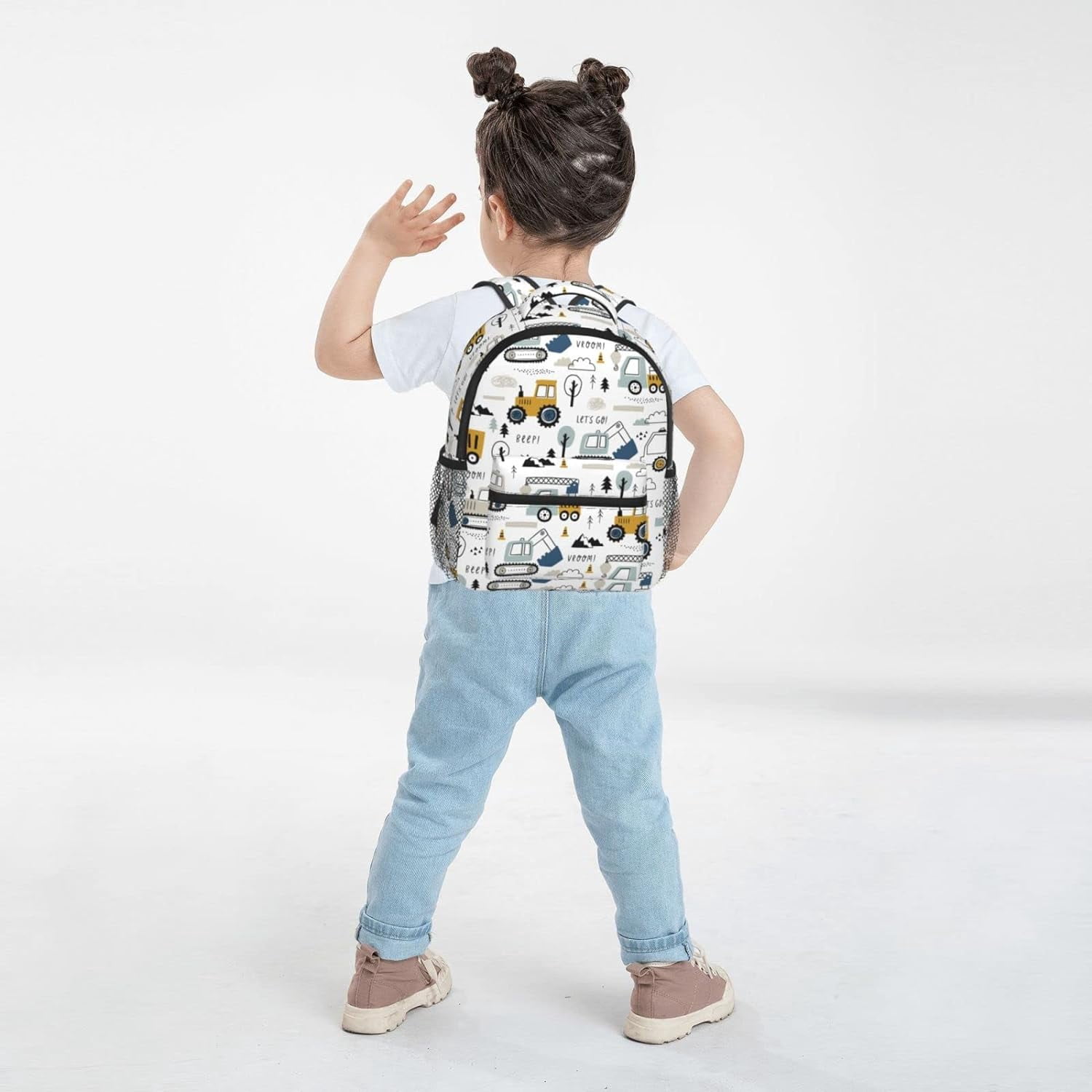 PAYOHTO Toddler Backpack for Boys Age 3-8 Kids Construction Truck Excavator Bookbag for Kindergarten Preschool Water Resistance Cute Mini Small Simple Travel Daypack (White)