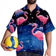 thumbnail image 4 of Starry Sky Flamingo Men's Casual Button Down Short Sleeve Printed Summer Beach Shirts, 4 of 6
