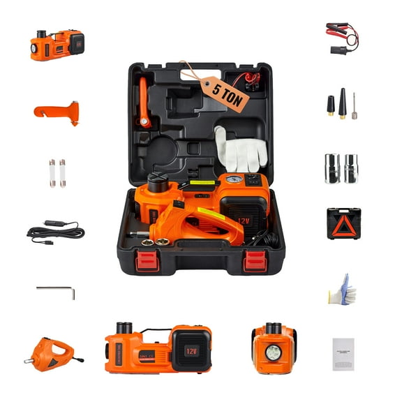 KFFKFF Electric Car Jack, 5 Ton Capacity Hydraulic Lift with Electric Wrench, Compact Vehicle Elevator with Integrated Air Pump and LED for SUVs, MPVs, Sedans, and Trucks, Tire Change and Repair