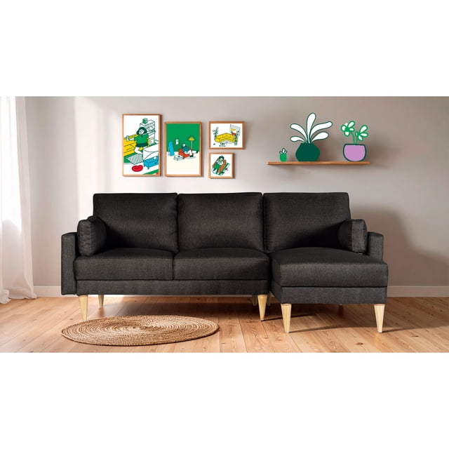 Sala Modular Reversible Makora Kissa con Memory Foam Color Negro Lino Respaldo Reclinable de 3 Posiciones