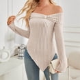 thumbnail image 6 of Olyvenn Womens Cute Bow Off Shoulder Knitted Sweater Tops Trendy Side Slit Pullover Trendy Y2k Aesthetic Trendy Clothes Beige 6, 6 of 7