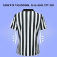 thumbnail image 2 of 3 Pcs Women's Official Black & White Stripe Referee Shirt Zipper Collared V-Neck Referee Jersey ,Ref Whistle ,Yellow Penalty Flag for Basketball Football Soccer Refs Christmas Waitresses & Costume, 2 of 6