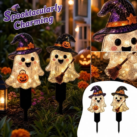 Lighted Halloween Ghost Stake With Pumpkin Outdoor Halloween Decoration 2D Spooky Ghost Halloween Lighted-Up Party Courtyard Porch Garden Lawn Display Decor, Yards, Lawns, Front Doors,1pcs, A