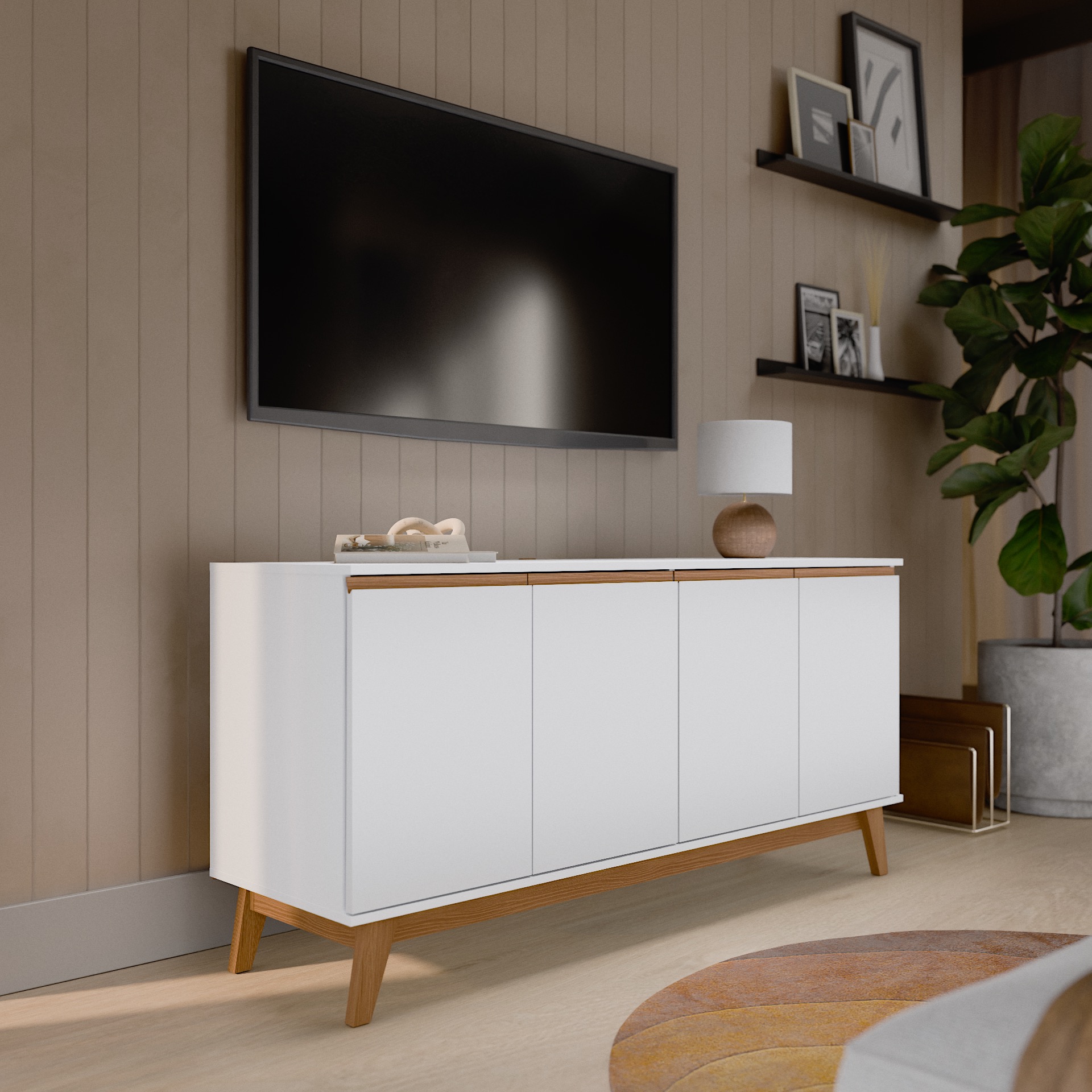 Kappesberg Tokyo 4-Door Sideboard with Soft-Close Doors and 2 Shelves, White Finish