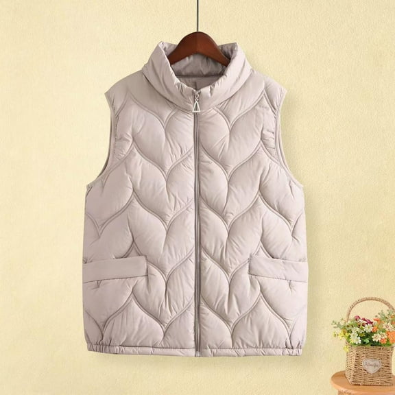 Miluxas Womens Puffer Vest Oversized Collared Sleeveless Puffer Jacket Solid Color Casual Zip up Lightweight Bubble Padded Coat White XXXXXL(XXXXXL)