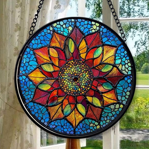 Mandala Painted Stained Glass Suncatchers, Window Hanging Decors, Outdoor Acrylic Ornament Decor, Geometric Mandala Wall Decors, Stained Glass Ornament 2025, Holiday Decoration,