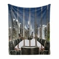 thumbnail image 1 of Modern Soft Flannel Fleece Blanket, Business Office Conference Room Table Chairs City View at Dusk Realistic Photo, Cozy Plush for Indoor and Outdoor Use, 50" x 60", Grey Black Blue, by Ambesonne, 1 of 6