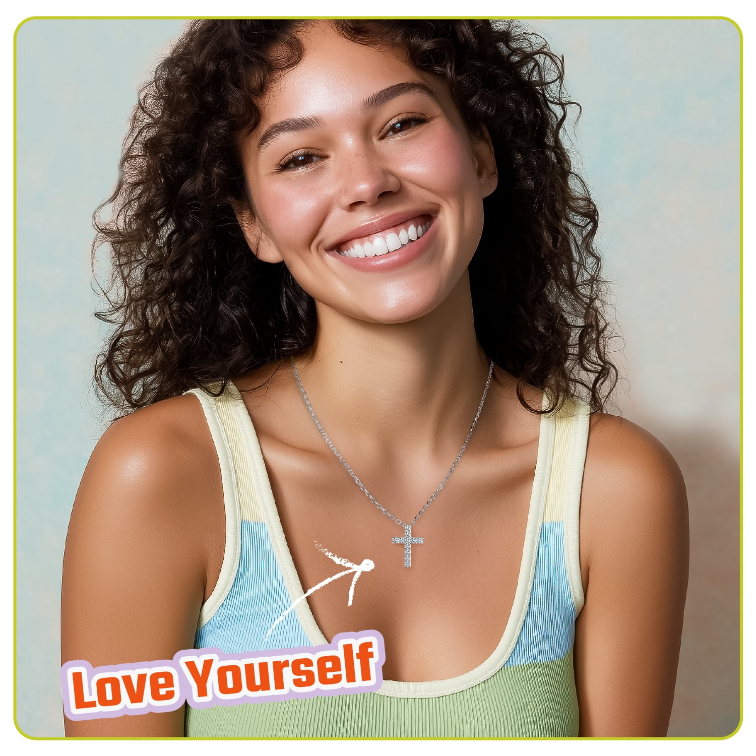 Just Being Cute Cross Necklace for Women, Cubic Zirconia Cross Pendant 925 Sterling Silver Jewelry Gifts for Her with God Bless You Card, Baptism/Graduation