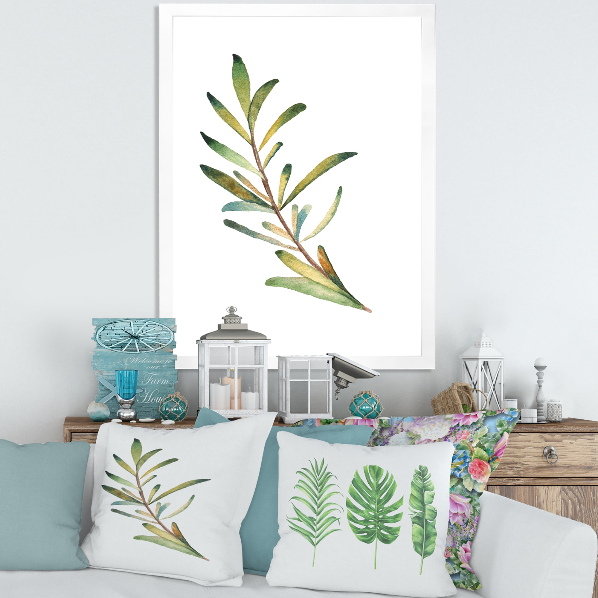 Designart 'Leaf Rosemary Branch on White' Traditional Framed Art Print