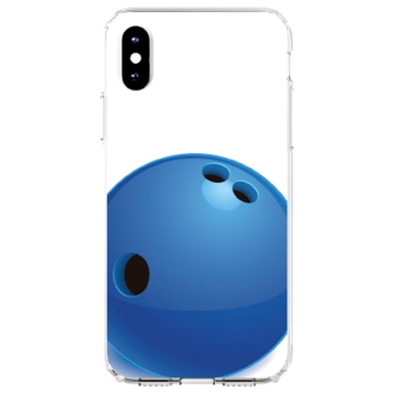 DistinctInk Clear Shockproof Hybrid Case for iPhone XS Max (6.5" Screen) - TPU Bumper, Acrylic Back, Tempered Glass Screen Protector - Blue Bowling Ball