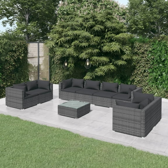 vidaXL 9 Piece Patio Lounge Set with Cushions Poly Rattan Gray