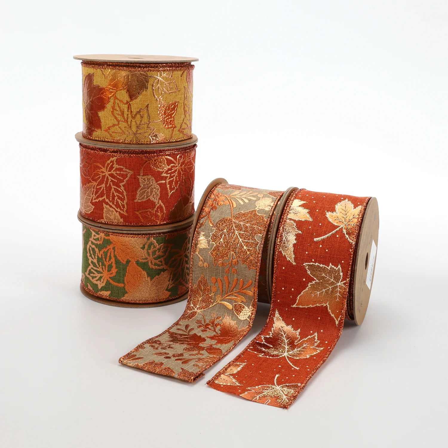 LaRibbons 2 1/2" Wired Ribbon | "Metallic Maple Leaf" Marigold/Copper | 10 Yard Roll