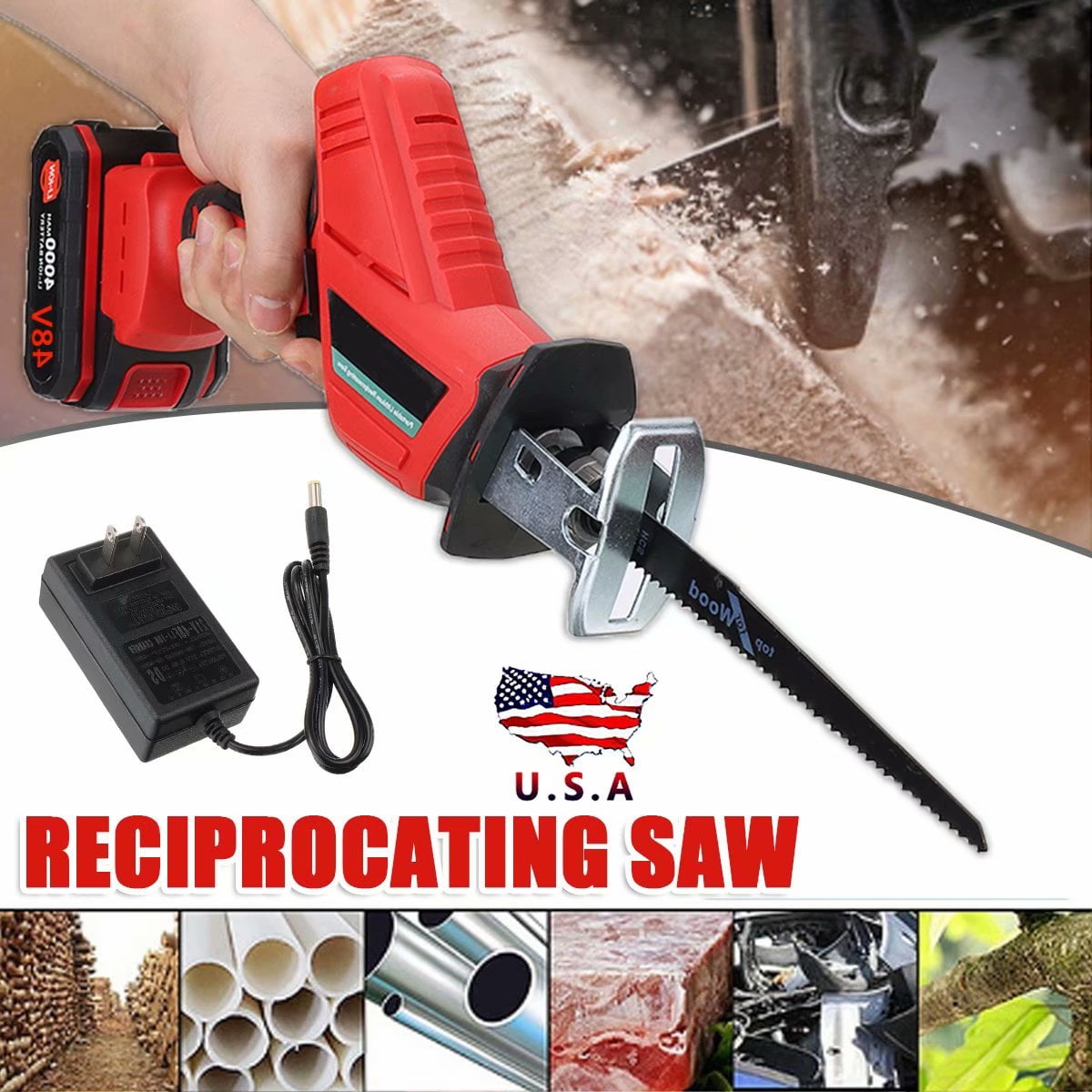 Complete Cordless Reciprocating Saw Kit with Battery Charger and Blades