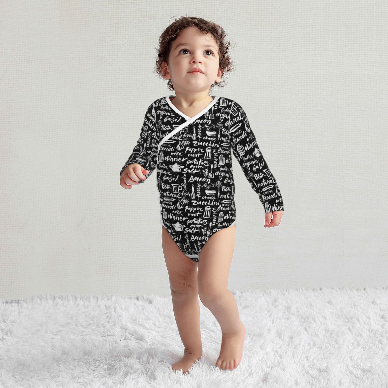 Xecao Pasta Bacon Print Baby unisex-baby Cotton Long-sleeve Bodysuits-3 Months