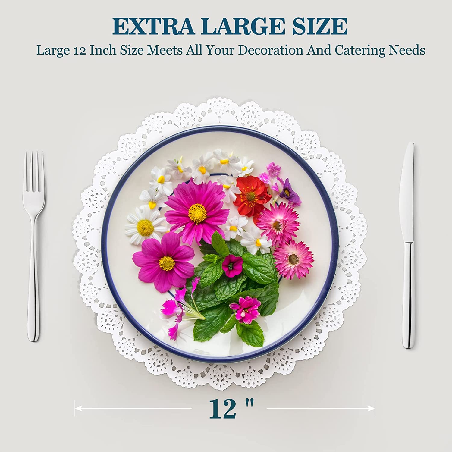 100 Pieces White Lace Round Paper Doilies Cake Packaging Pads Wedding Tableware Decoration (12 Inch)